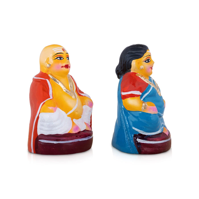 Chettiyar Chettichi Clay Golu Bommai Pair - 4.5 x 3 Inches | Golu Doll/ Navaratri Golu Bomma/ Gombe/ Bommai