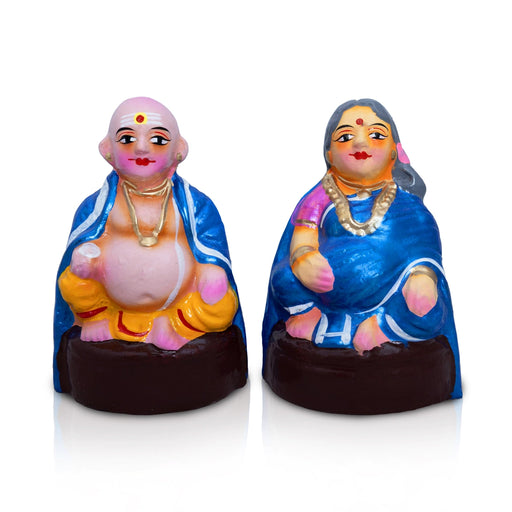 Chettiyar Chettichi Clay Golu Bommai Pair- 6 x 4 Inches | Golu Doll/ Navaratri Golu Bomma/ Gombe/ Bommai - Clay Kolu Bommai