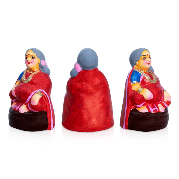 Chettiyar Chettichi Clay Golu Bommai Pair- 6 x 4 Inches | Golu Doll/ Navaratri Golu Bomma/ Gombe/ Bommai - Clay Kolu Bommai