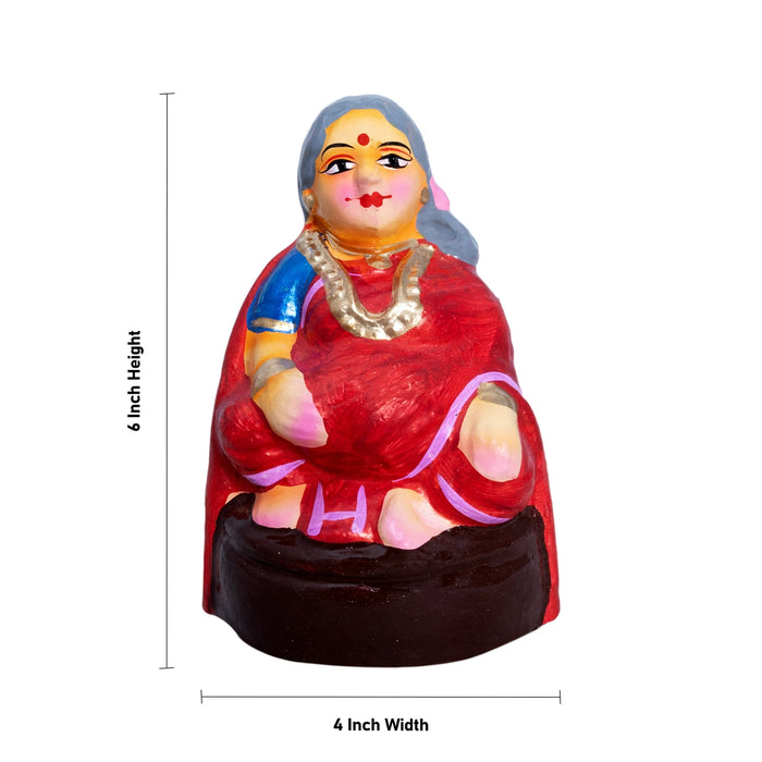 Chettiyar Chettichi Clay Golu Bommai Pair- 6 x 4 Inches | Golu Doll/ Navaratri Golu Bomma/ Gombe/ Bommai - Clay Kolu Bommai