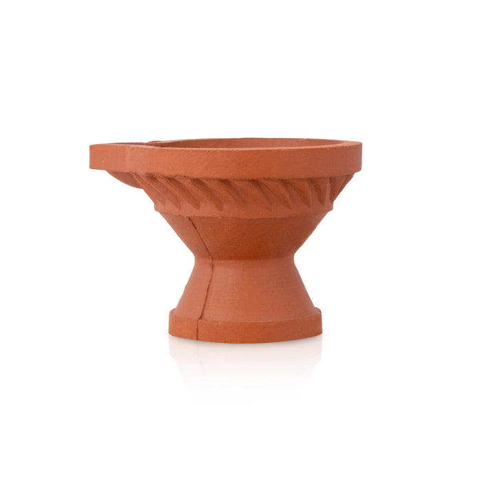Clay Agal with Base - 2 x 2.5 Inches | Earthen Diya with Stand/ Mitti Oil Lamp for Pooja & Festival Decor