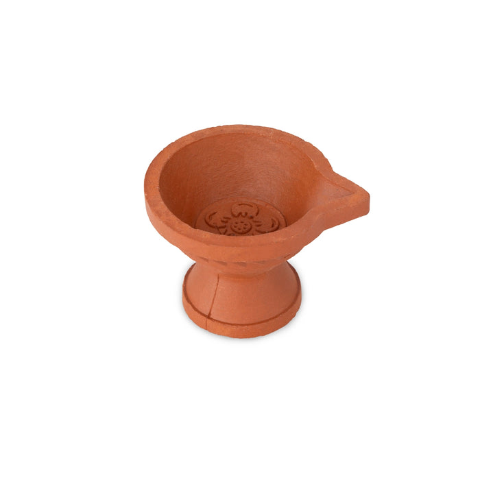 Clay Agal with Base - 2 x 2.5 Inches | Earthen Diya with Stand/ Mitti Oil Lamp for Pooja & Festival Decor