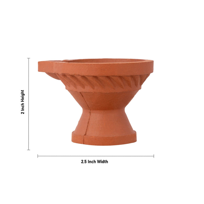 Clay Agal with Base - 2 x 2.5 Inches | Earthen Diya with Stand/ Mitti Oil Lamp for Pooja & Festival Decor