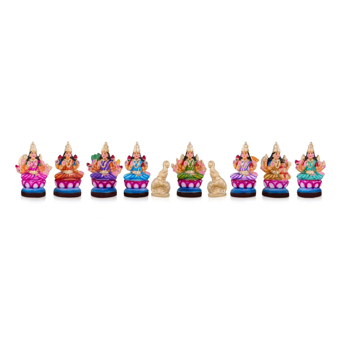 Ashta Lakshmi Clay Golu bommai Set - 9 x 5.5 Inches | Giri Golu Doll/ Navaratri Golu Bommai/ Gombe/ Dasara Doll