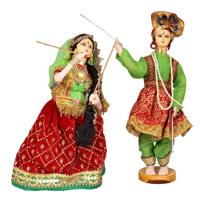 Dandiya Dancing Doll Cloth Golu Bommai Pair - 12 x 7 Inches | Giri Golu Doll/ Navaratri Golu Bomma/Gombe - Cloth Kolu Bommai