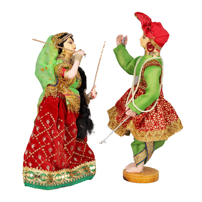 Dandiya Dancing Doll Cloth Golu Bommai Pair - 12 x 7 Inches | Giri Golu Doll/ Navaratri Golu Bomma/Gombe - Cloth Kolu Bommai