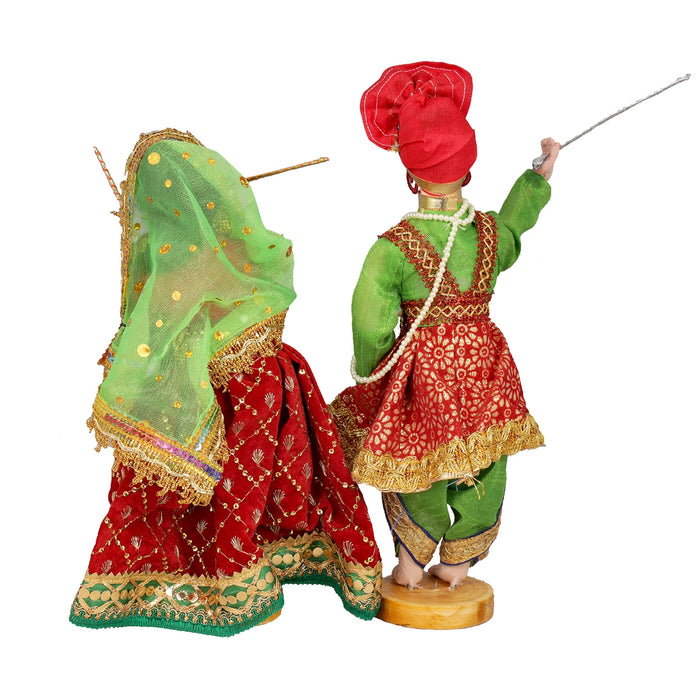Dandiya Dancing Doll Cloth Golu Bommai Pair - 12 x 7 Inches | Giri Golu Doll/ Navaratri Golu Bomma/Gombe - Cloth Kolu Bommai