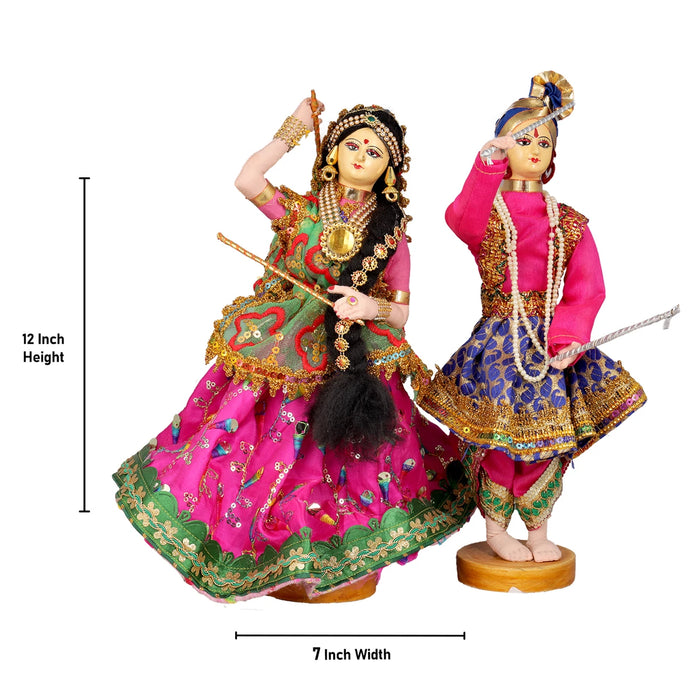 Dandiya Dancing Doll Cloth Golu Bommai Pair - 12 x 7 Inches | Giri Golu Doll/ Navaratri Golu Bomma/Gombe - Cloth Kolu Bommai
