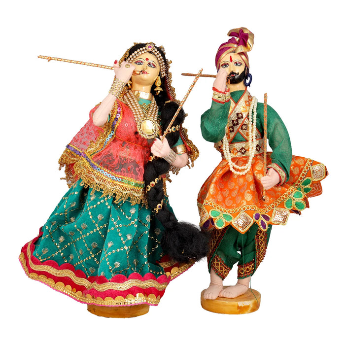 Dandiya Dancing Doll Cloth Golu Bommai Pair - 12 x 7 Inches | Giri Golu Doll/ Navaratri Golu Bomma/Gombe - Cloth Kolu Bommai