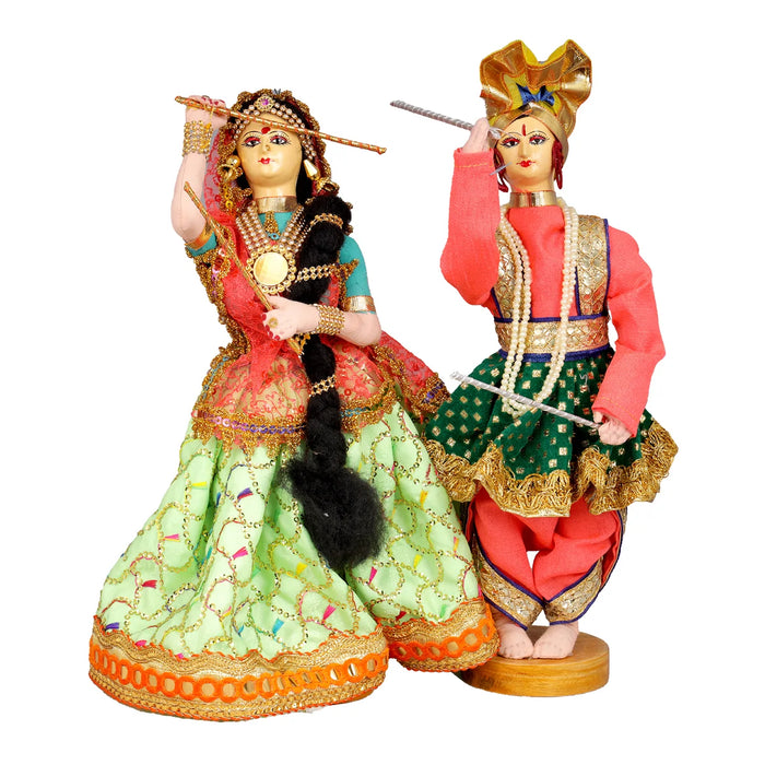 Dandiya Dancing Doll Cloth Golu Bommai Pair - 12 x 7 Inches | Giri Golu Doll/ Navaratri Golu Bomma/Gombe - Cloth Kolu Bommai
