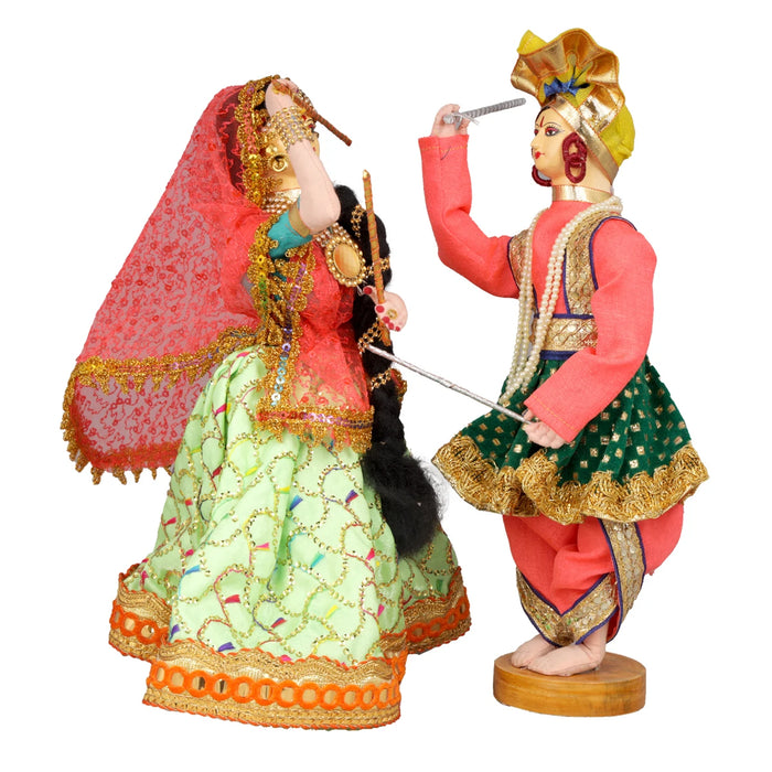 Dandiya Dancing Doll Cloth Golu Bommai Pair - 12 x 7 Inches | Giri Golu Doll/ Navaratri Golu Bomma/Gombe - Cloth Kolu Bommai