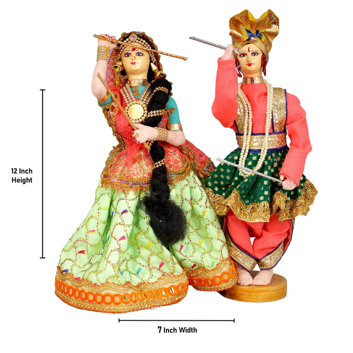 Dandiya Dancing Doll Cloth Golu Bommai Pair - 12 x 7 Inches | Giri Golu Doll/ Navaratri Golu Bomma/Gombe - Cloth Kolu Bommai