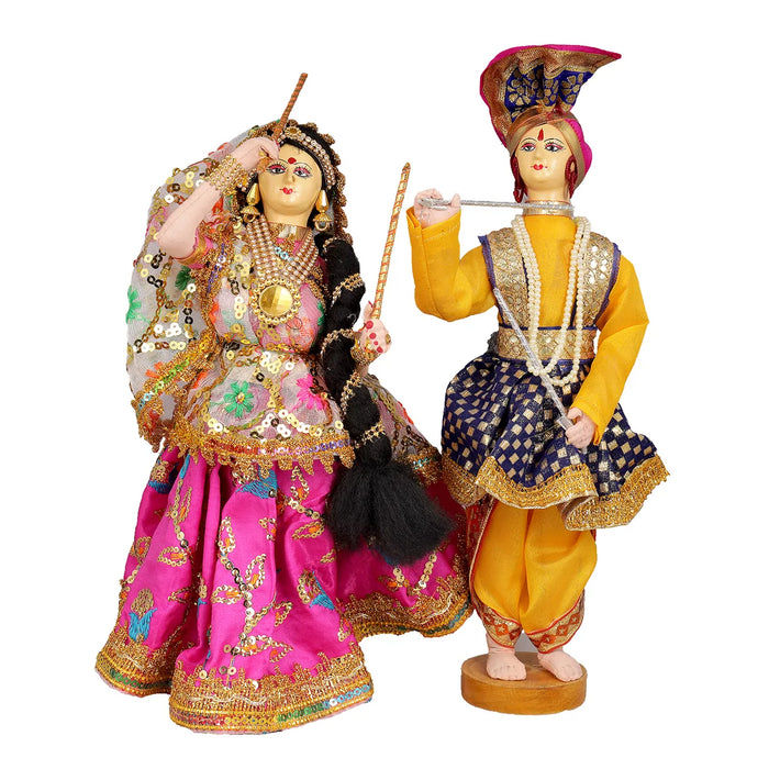 Dandiya Dancing Doll Cloth Golu Bommai Pair - 12 x 7 Inches | Giri Golu Doll/ Navaratri Golu Bomma/Gombe - Cloth Kolu Bommai