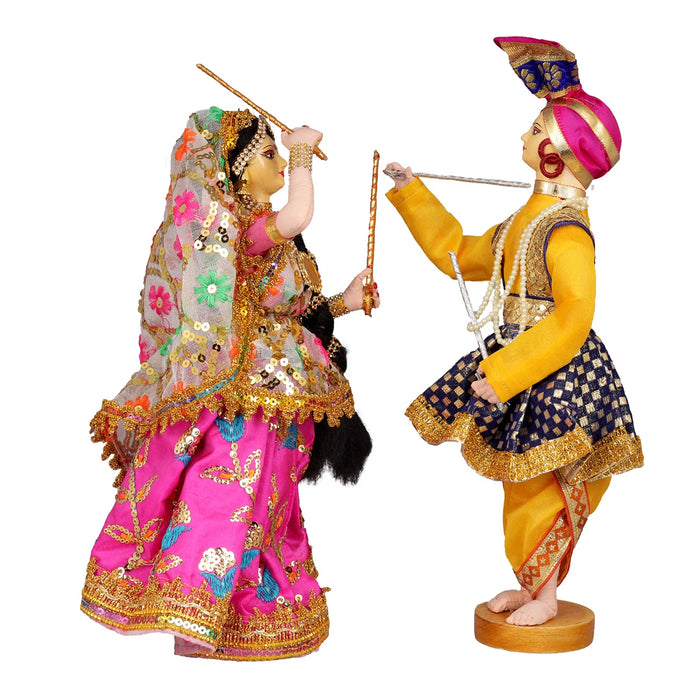 Dandiya Dancing Doll Cloth Golu Bommai Pair - 12 x 7 Inches | Giri Golu Doll/ Navaratri Golu Bomma/Gombe - Cloth Kolu Bommai