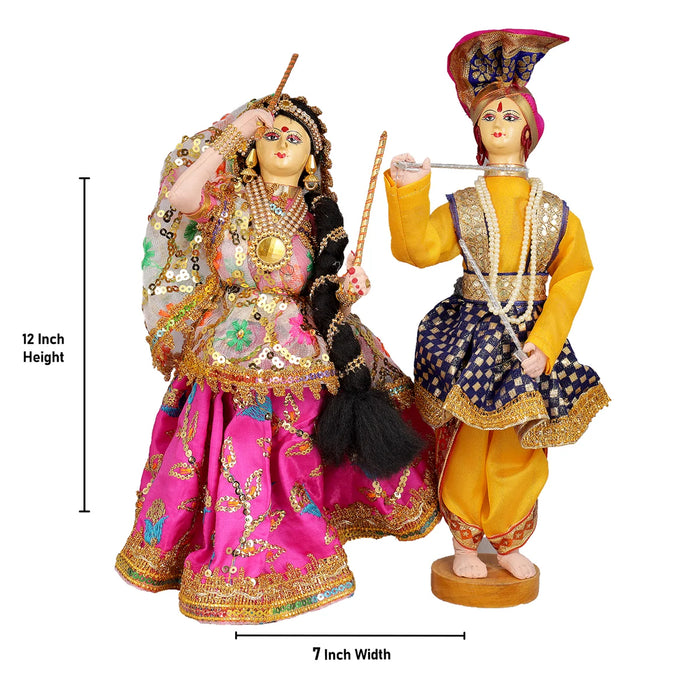 Dandiya Dancing Doll Cloth Golu Bommai Pair - 12 x 7 Inches | Giri Golu Doll/ Navaratri Golu Bomma/Gombe - Cloth Kolu Bommai