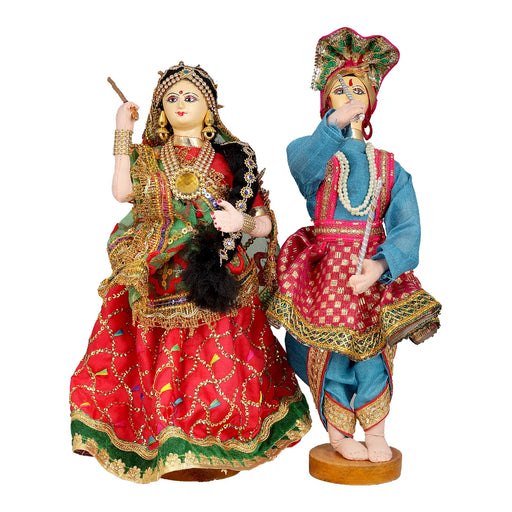 Dandiya Dancing Doll Cloth Golu Bommai Pair - 12 x 7 Inches | Giri Golu Doll/ Navaratri Golu Bomma/Gombe - Cloth Kolu Bommai