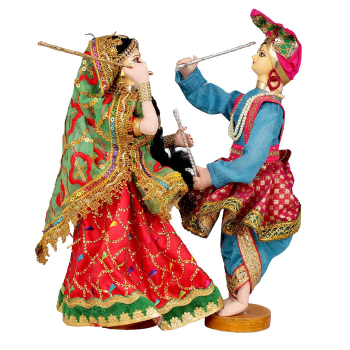 Dandiya Dancing Doll Cloth Golu Bommai Pair - 12 x 7 Inches | Giri Golu Doll/ Navaratri Golu Bomma/Gombe - Cloth Kolu Bommai