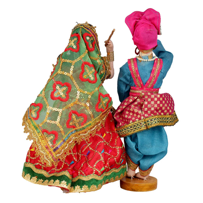 Dandiya Dancing Doll Cloth Golu Bommai Pair - 12 x 7 Inches | Giri Golu Doll/ Navaratri Golu Bomma/Gombe - Cloth Kolu Bommai