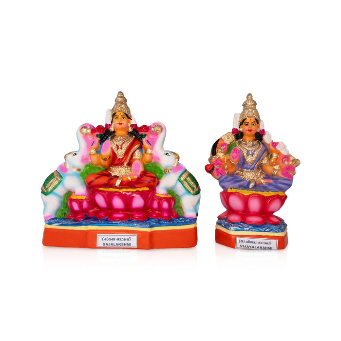 Ashta Lakshmi Clay Golu bommai Set - 12.5 x 11.5 Inches | Giri Golu Doll/ Navaratri Golu Bommai/ Gombe