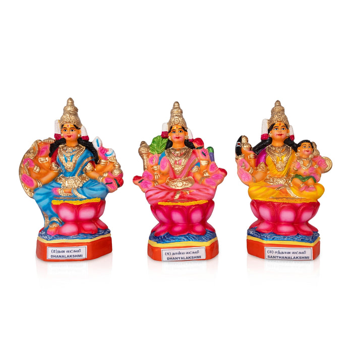 Ashta Lakshmi Clay Golu bommai Set - 12.5 x 11.5 Inches | Giri Golu Doll/ Navaratri Golu Bommai/ Gombe