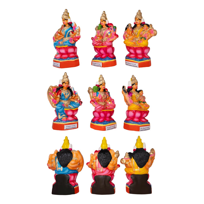 Ashta Lakshmi Clay Golu bommai Set - 12.5 x 11.5 Inches | Giri Golu Doll/ Navaratri Golu Bommai/ Gombe