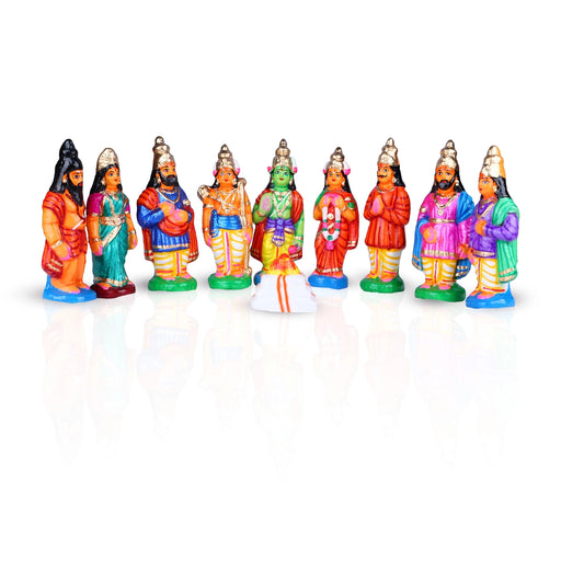 Seetha Kalyanam Clay Golu Bommai Set - 8.5 x 3 Inches | 10 Pcs/ Giri Golu Doll/ Navaratri Golu Bomma/Gombe/Bommai - Clay Golu Bommai