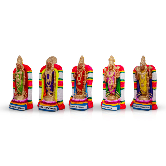 5 Suvai Perumal Paper Mache Golu Bommai Set - 9 x 5 Inches | Giri Golu Doll/ Navaratri Golu Bomma/ Gombe/ Bommai - Paper Mache Kolu Bommai