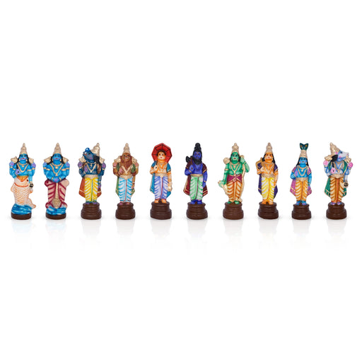 Dasavatharam Clay Golu Bommai Set - 10 x 3.5 Inches | Giri Golu Doll/ Navaratri Golu Bomma/ Gombe/ Bommai - Clay Kolu Bommai