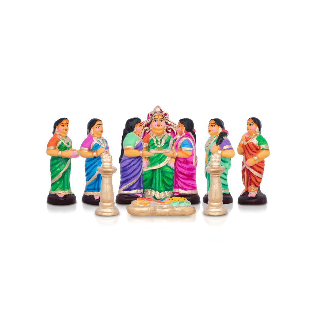 Seemantham Clay Golu Bommai Set - 7 x 3 Inches | Giri Golu Doll/ Navaratri Golu Bomma/Gombe/Bommai