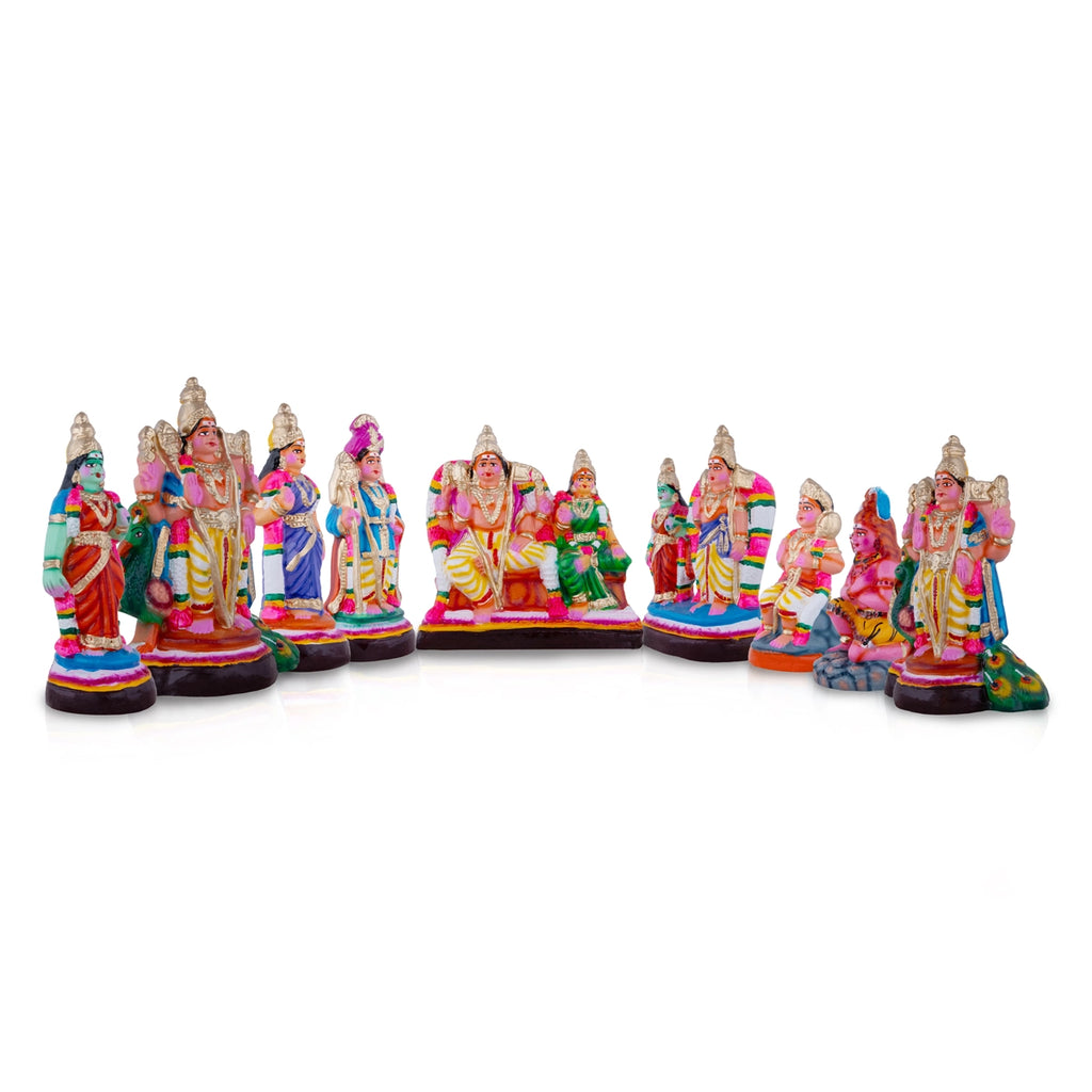 Arupadai Veedu Clay Golu Bommai Set - 10 x 6 Inches | Giri Golu Doll/ Navaratri Golu Bomma/Gombe/Bommai