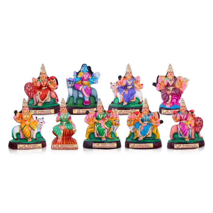 Nava Durga Clay Golu Bommai Set - 9 x 6 Inches | Giri Golu Doll/Navaratri Golu Bomma/Gombe/Bommai