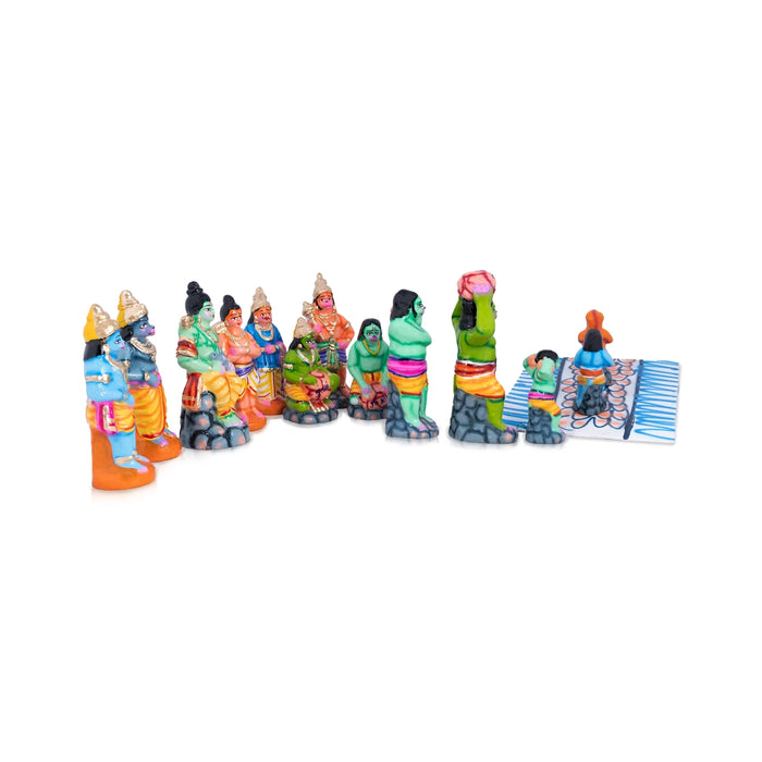 Ramar Paalam Clay Golu Bommai Set - 8 x 3.5 Inches | 14 Pcs/ Giri Golu Goll/ Navartri Kolu Bommai/ Bommalu