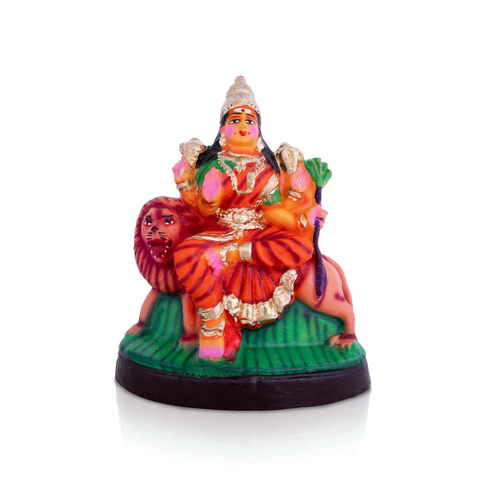 Durga Sitting On Lion Clay Kolu Bommai - 10 x 8 Inches | Giri Golu Doll/ Navaratri Golu Bommalu/ Gombe