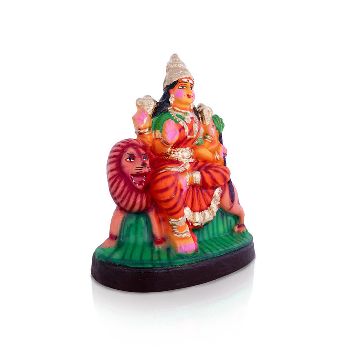Durga Sitting On Lion Clay Kolu Bommai - 10 x 8 Inches | Giri Golu Doll/ Navaratri Golu Bommalu/ Gombe