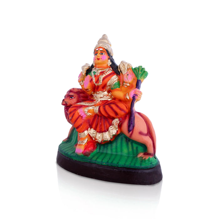 Durga Sitting On Lion Clay Kolu Bommai - 10 x 8 Inches | Giri Golu Doll/ Navaratri Golu Bommalu/ Gombe