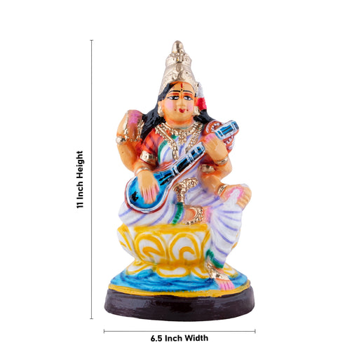 Saraswati Clay Golu Bommai - 11 x 6.5 Inches | Giri Golu Doll/ Navaratri Golu Bomma/Gombe/Bommai - Clay Kolu Bommai