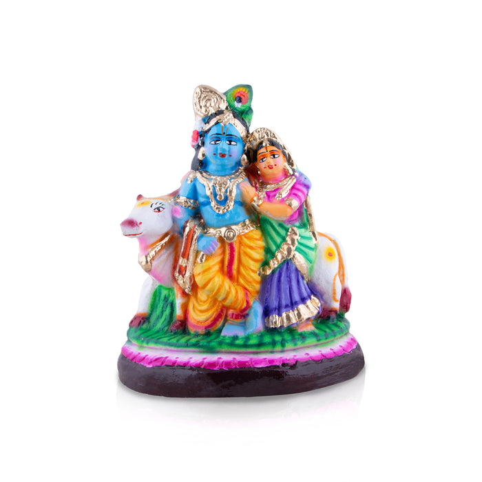 Radha Krishna with Cow Clay Golu Bommai - 10 x 8 Inches | Giri Golu Doll/ Navaratri Golu Bomma/Gombe/Bommai