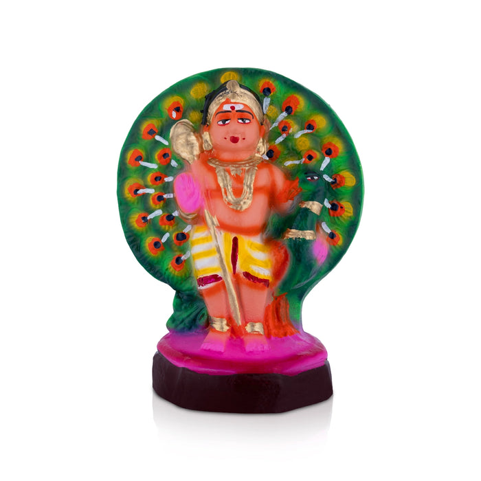 Peacock Murugan Clay Golu Bommai - 7.5 x 5.8 Inches | Giri Golu Doll/ Navaratri Golu Bomma/ Gombe/ Bommalu
