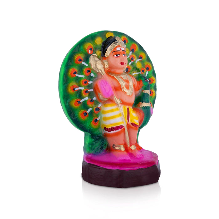 Peacock Murugan Clay Golu Bommai - 7.5 x 5.8 Inches | Giri Golu Doll/ Navaratri Golu Bomma/ Gombe/ Bommalu