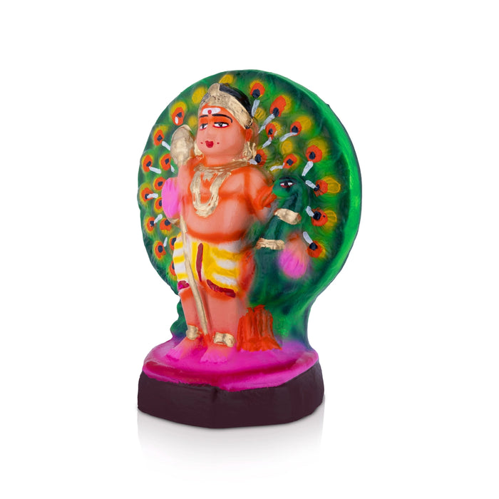 Peacock Murugan Clay Golu Bommai - 7.5 x 5.8 Inches | Giri Golu Doll/ Navaratri Golu Bomma/ Gombe/ Bommalu