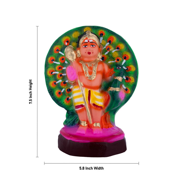 Peacock Murugan Clay Golu Bommai - 7.5 x 5.8 Inches | Giri Golu Doll/ Navaratri Golu Bomma/ Gombe/ Bommalu
