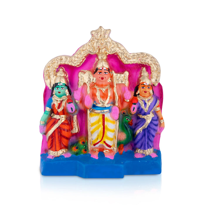 Murugan Valli Deivanai Clay Golu Bommai Set - 8.5 x 6.5 Inches | Giri Golu Doll/ Navaratri Golu Bommalu/ Gombe