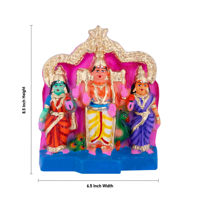 Murugan Valli Deivanai Clay Golu Bommai Set - 8.5 x 6.5 Inches | Giri Golu Doll/ Navaratri Golu Bommalu/ Gombe