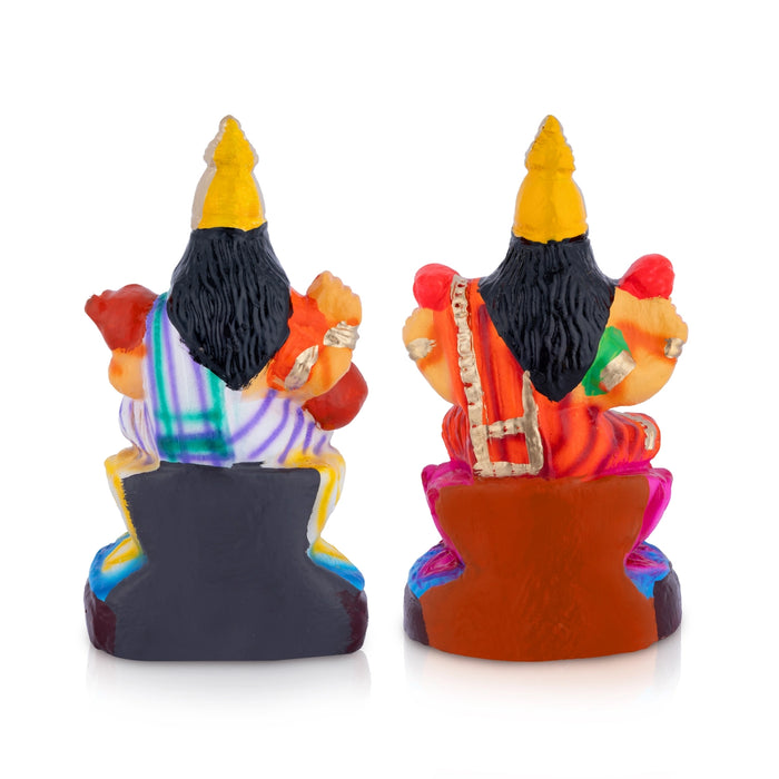 Lakshmi Saraswati Clay Golu Bommai Pair - 7.5 x 4 Inches | Giri Golu Doll/ Navaratri Golu Bomma/ Gombe/ Bommai