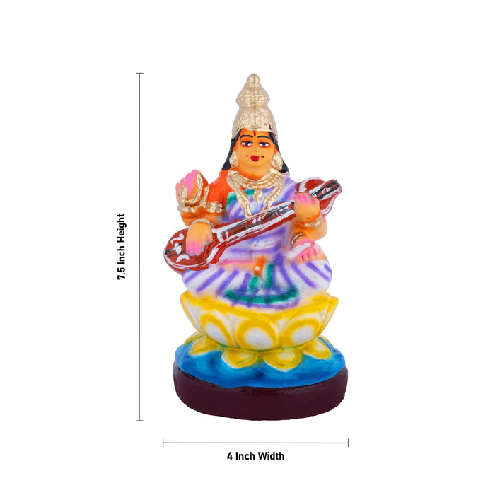 Lakshmi Saraswati Clay Golu Bommai Pair - 7.5 x 4 Inches | Giri Golu Doll/ Navaratri Golu Bomma/ Gombe/ Bommai