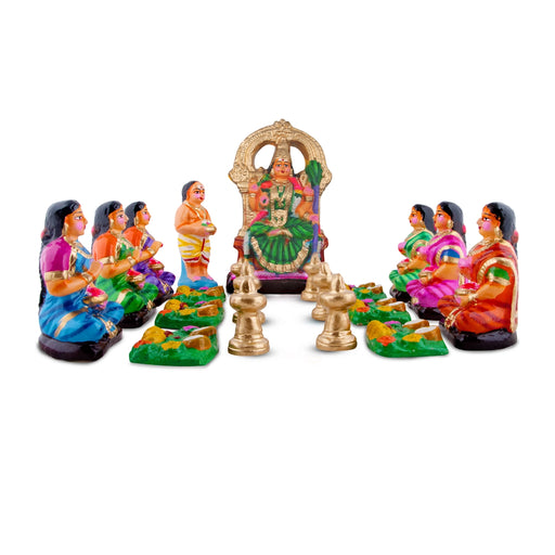 Kamakshi Vilakku Poojai Clay Golu Bommai Set - 10 x 5.5 Inches | Giri Golu Doll/ Navaratri Golu Bomma/Gombe/Bommai - Clay Kolu Bommai