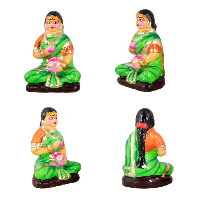Kamakshi Vilakku Poojai Clay Golu Bommai Set - 10 x 5.5 Inches | Giri Golu Doll/ Navaratri Golu Bomma/Gombe/Bommai - Clay Kolu Bommai