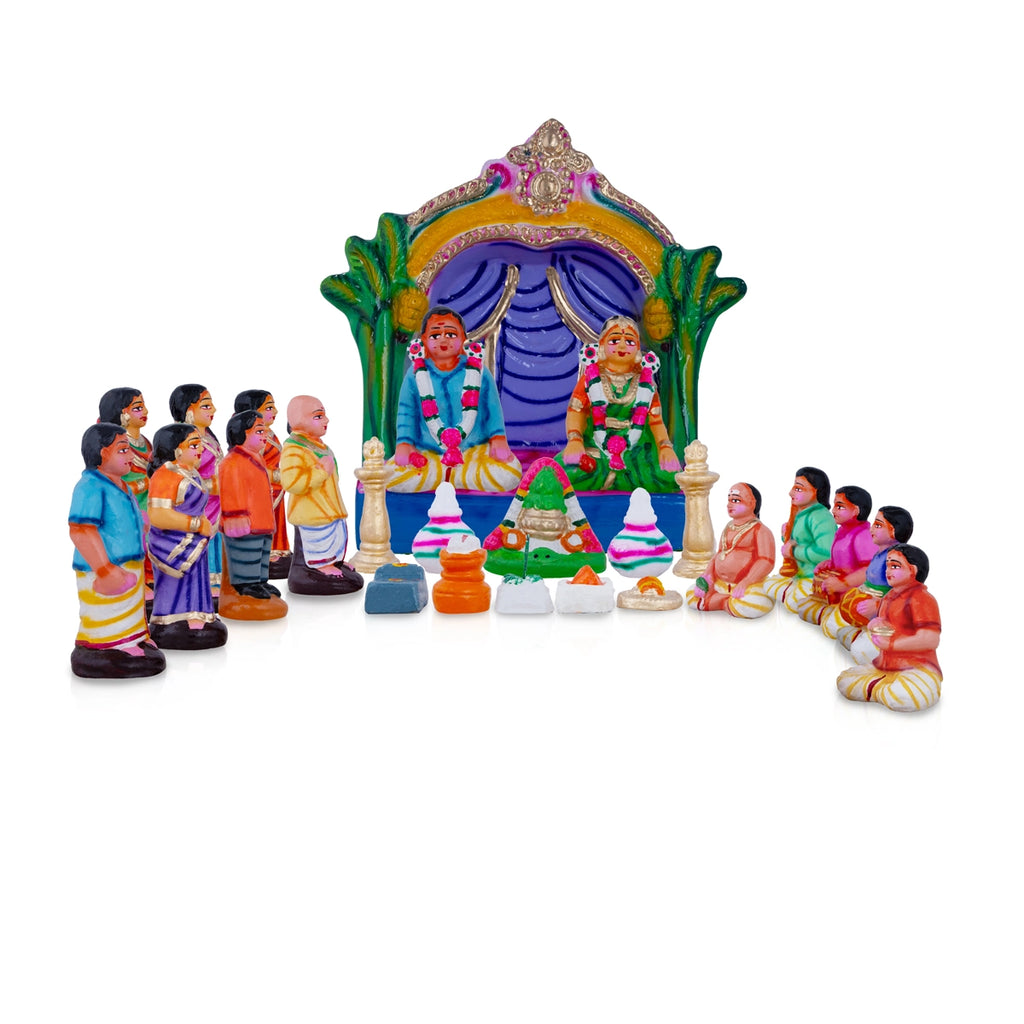 Marriage Clay Golu Bommai Set - 13 x 13 Inches | Giri Golu Doll/ Navaratri Golu Bomma/ Gombe/ Bommai