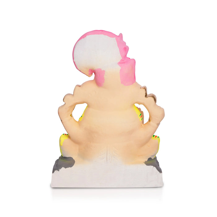 Ganesha Padmasana Crown Design Clay Idol - 8 x 5.5 Inches | Right Trunk Vinayagar Murti for Pooja