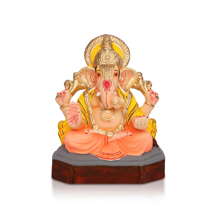 Ganesha Clay Idol with Crown - 10 x 7.5 Inches | Colorful Vinayagar / left Trunk Ganapati For Vinayakar Chaturthi